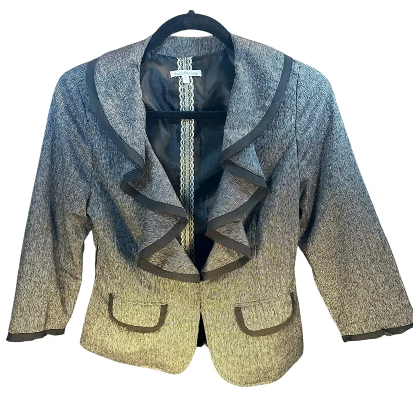 Vintage Charlotte Russe Ruffled Blazer Jacket Black Tweed Size M Girly