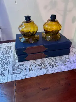 Vintage Amber Glass Candle Holders – Ornate Oil Lamp Style