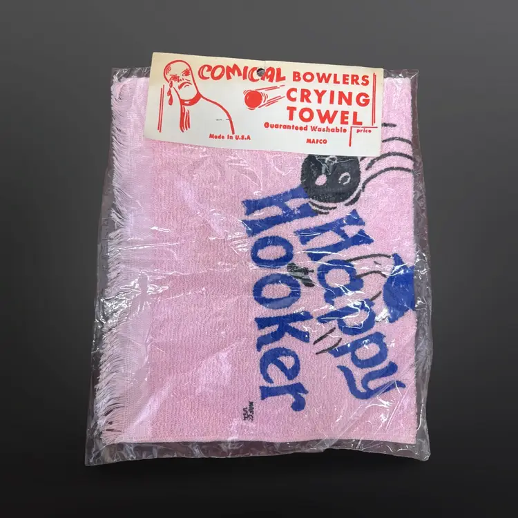 Vintage MAFCO Comical Bowlers Crying Towel NOS “Happy Hooker” Pink & Blue