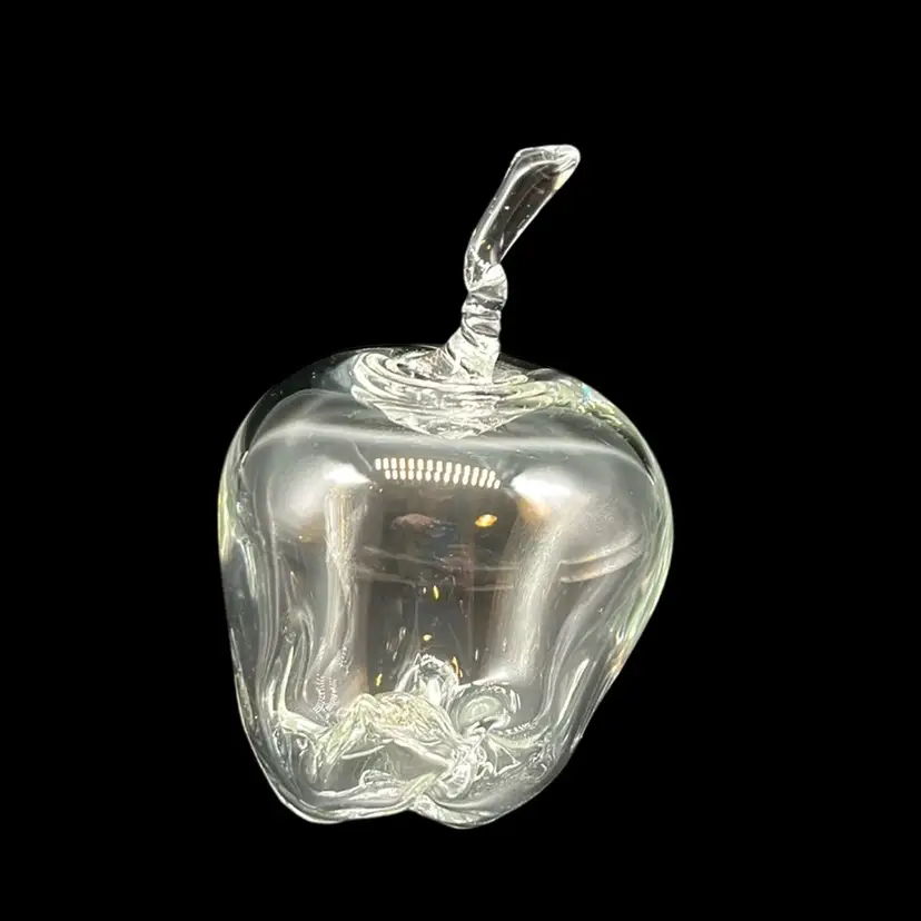 Glass Apple Handblown Clear w/ Twisted Stem 4.25”