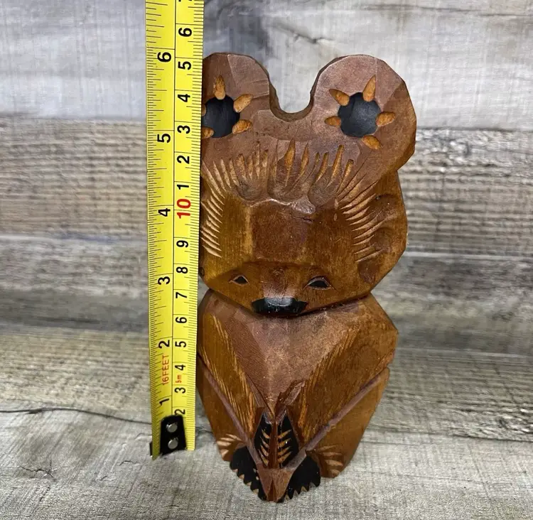 Vintage Bear Figurine Wooden Carving
Folk Art Decor Figure
