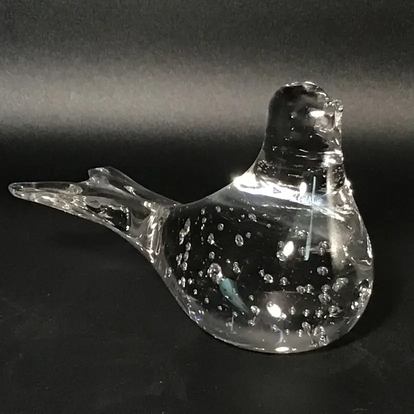 1422-Vintage Crystal, Clear Bird Paperweight With Bullicante