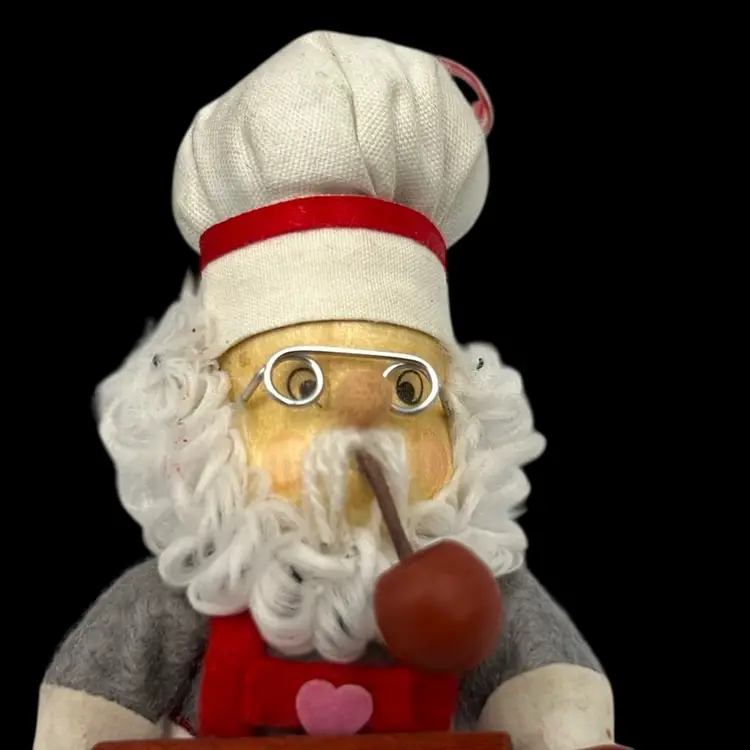 Vintage Santa Chef w a Pipe & Rolling Pin Ornament- 5” Tall