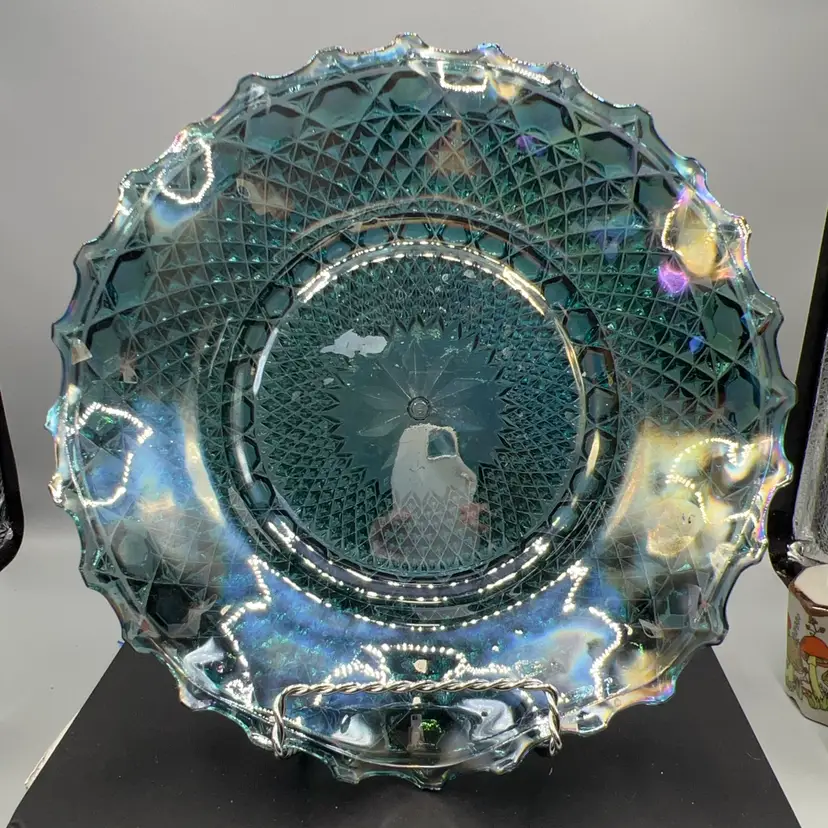 Blue Carnival Glass Bowl