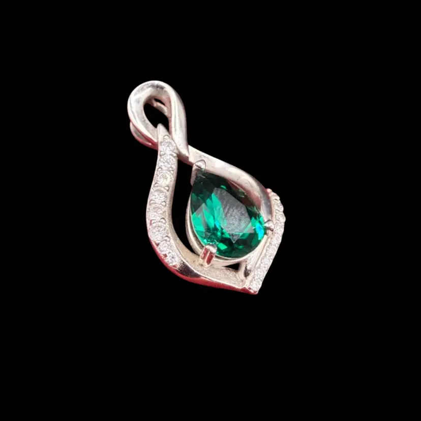 Sterling Silver And Emerald Green Glass Pendent