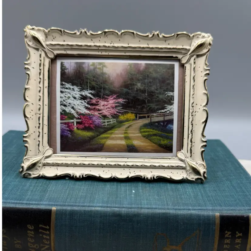 #01 Vintage Ornate Metal Picture Frame - Rococo Victorian Style - Red Velvet Easel Back
5”x4”