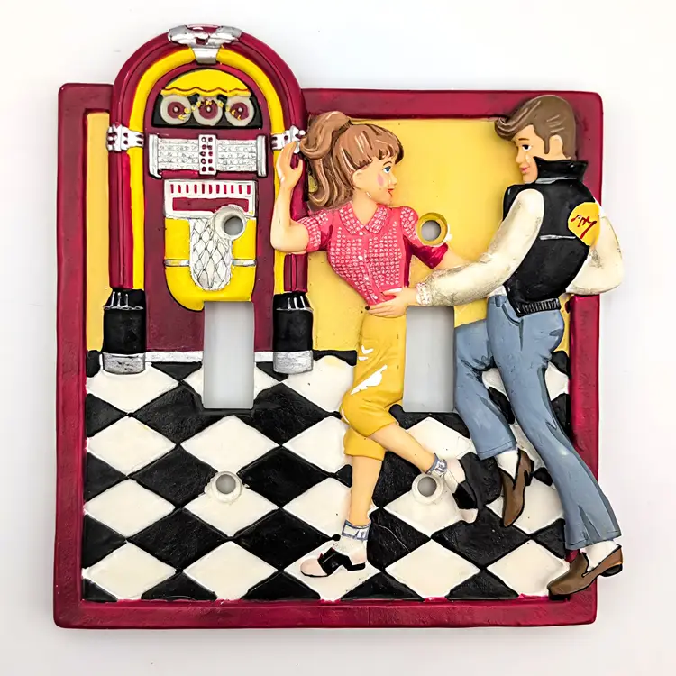 60's Diner Decor Double Light Switch Wall Plate Resin "Happy Days" Jukebox 3D
