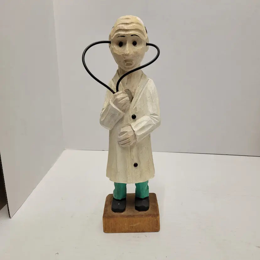 Vintage Hand Carved Wood Doctor Physician Figurine Folk Art Statue