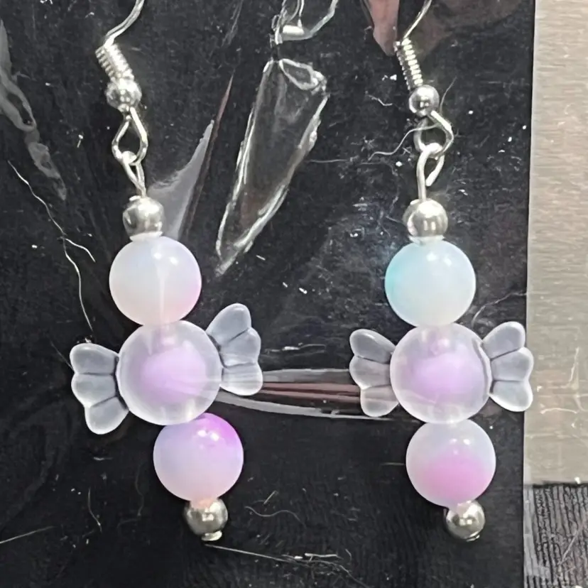 Purple And Frosted White Beaded Earrings Made By Me