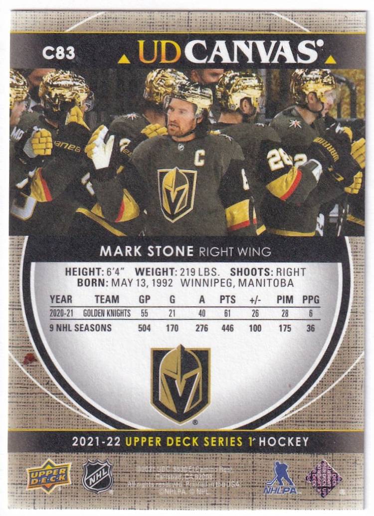 2021-22 Upper Deck Canvas #C83 Mark Stone Vegas Golden Knights Hockey Card