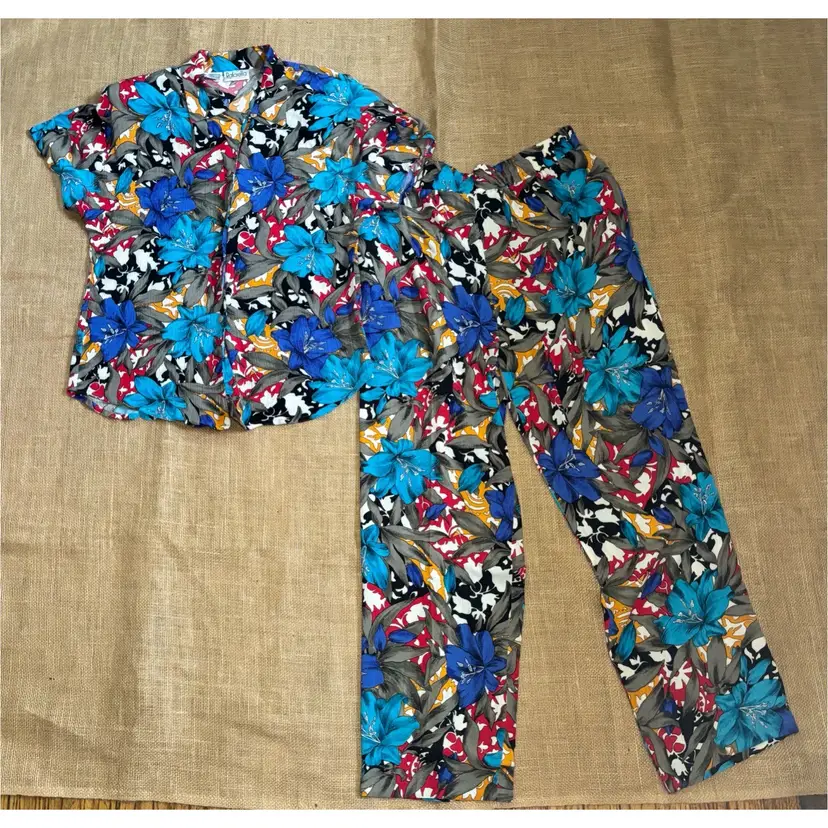 Vintage Hawaiian Rayon Shirt And Pants Outfit Medium Tropical Vibrant Coastal