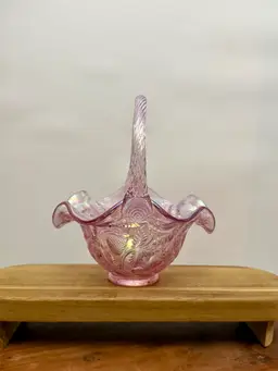 Fenton Pink Iridescent Inverted Strawberry Glass Basket