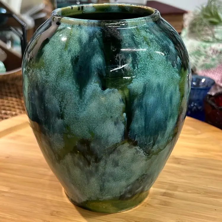 Antique Brush McCoy Green,blue Drip Glaze, Excellent Condition! No Makers Mark. Yellow-ware. Cottage Core , Farmhouse Decor