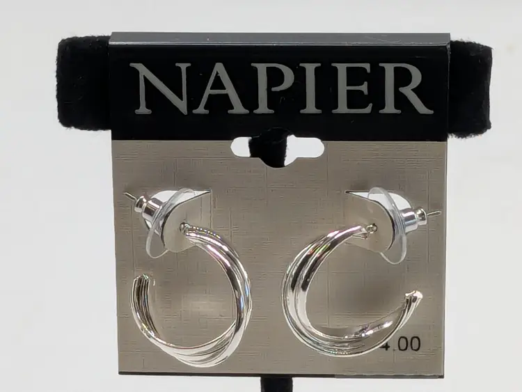 Napier Silver Tone Pierced Hoop Earrings NOS