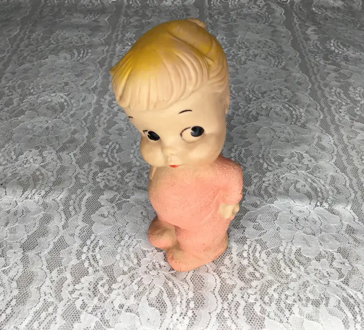 Vintage Dreamland 1956 Little Girl Rubber Squeak Doll Pink Pajamas