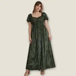 Piper & Scoot XL Velvet Smocked Maxi Dress Dk Green Coquette Milkmaid Whimsigoth