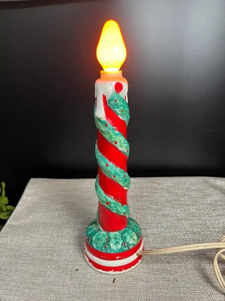 Vintage Relco-Japan-Electric Ceramic Red & Green Christmas Candle Stick