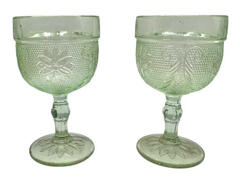Set of 2 Vintage Tiara Indiana Cordial Glass Chantilly Green Sandwich 4.25”