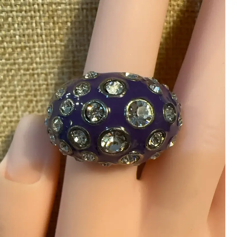Purple Enamel And Rhinestone Sz 7 Ring