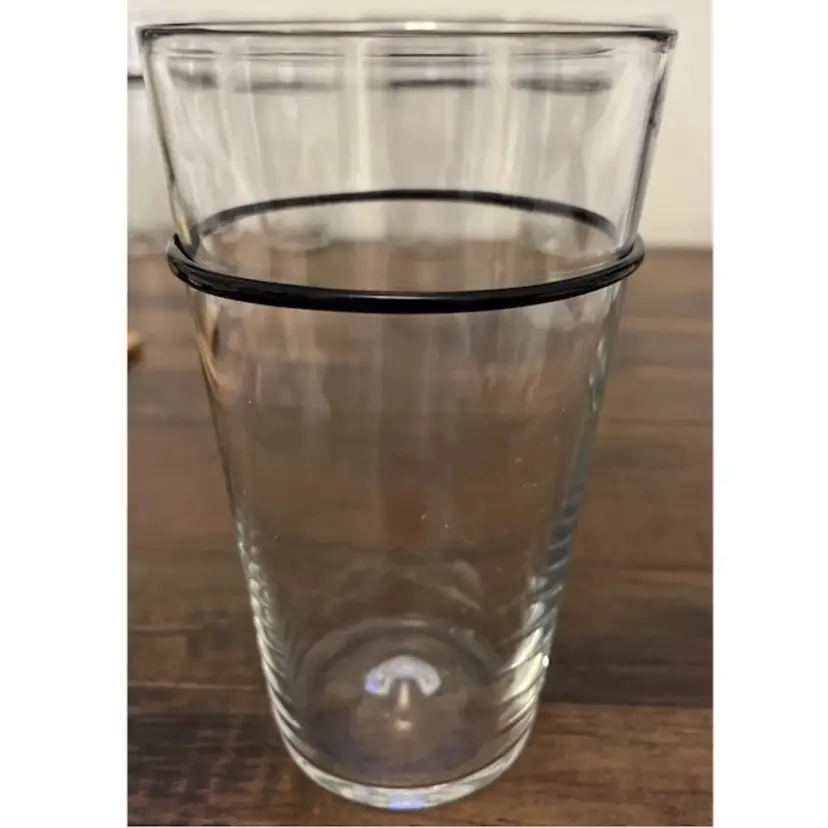Unique Set Of 4 ~ Clear Hand Blown Glasses With Black Glass Applied Ring ~ EUC