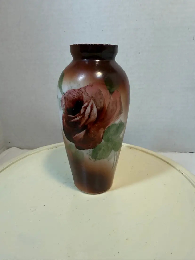 Vintage Victorian brown painted milk glass vase