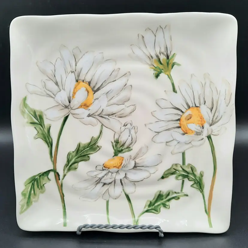 White Daisies Square Serving Dinner Plate by Maxcera