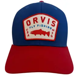 Orvis Upstream Fly Fishing Embroidered Trucker Style Red/White/Blue Snapback