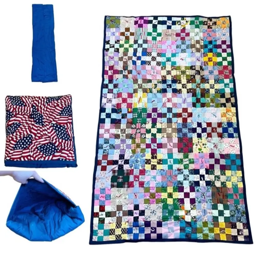 Handmade Quilted Pillow Quillow American Flag Mini Square Patchwork