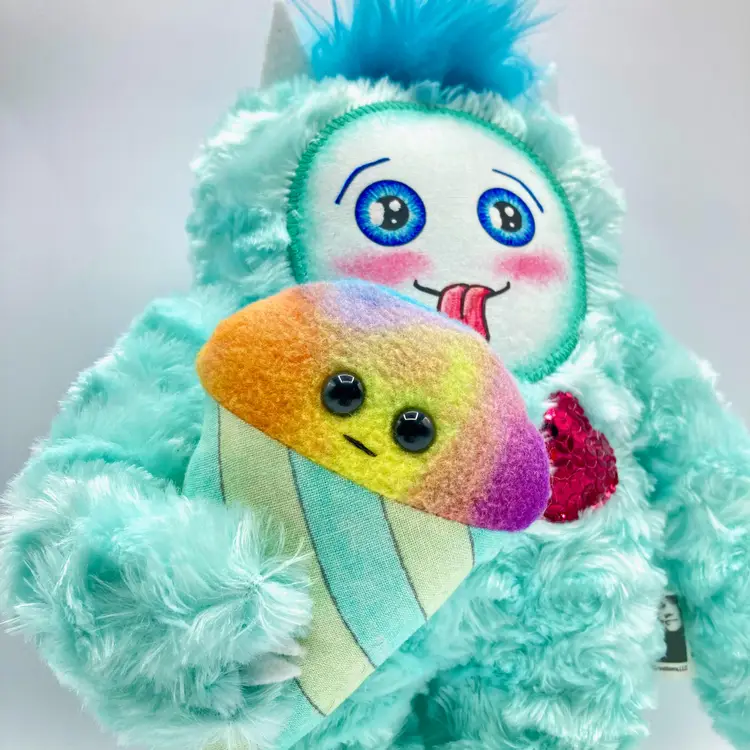 Yeti Sweetheart Handmade Plushie Monster Doll with Snowcone, Soft Faux Fur Stuffed Toy
