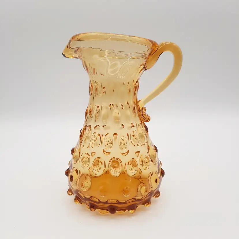 Vintage Golden Amber Glass Hobnail Pitcher