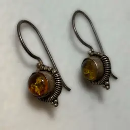 #22 Sterling Silver .925 Amber Earrings .5”