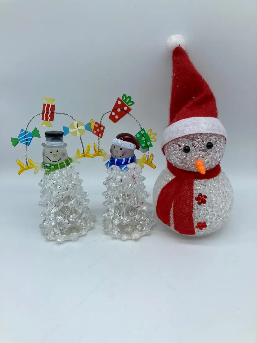 3 Plastic Snowmen with Lights