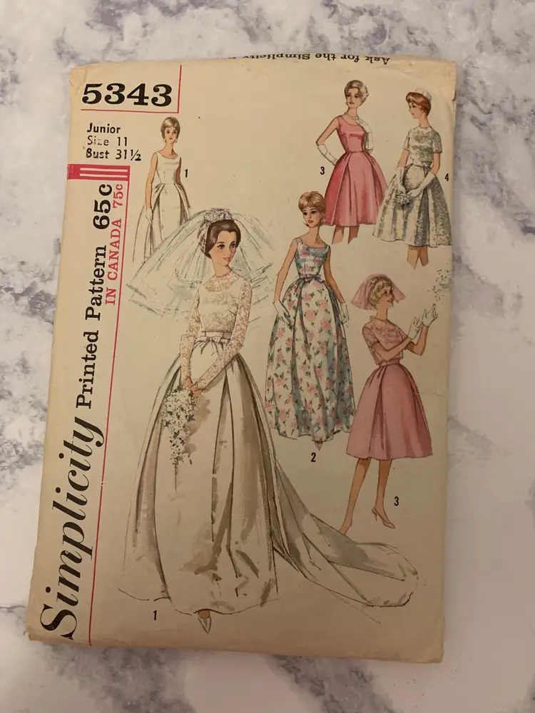 Vintage 1963 Simplicity "5343" Wedding Dress and Formal Pattern Junior Sz 11  2 Lengths