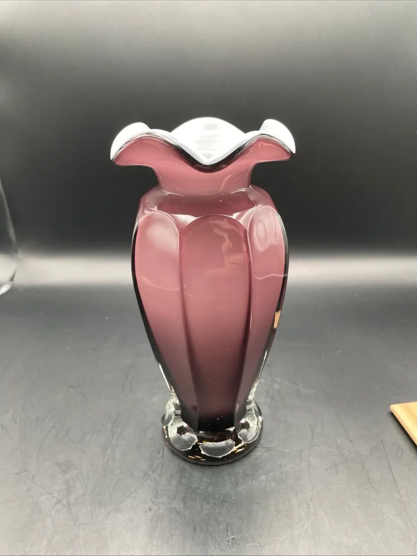VTG Purple And White Cased Ruffled Top Vase