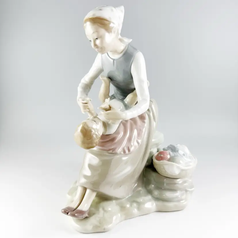 Lladro/Nao Mother Playing With Child Hand-Painted Porcelain Figurine, Vintage 1960s, Made in Spain