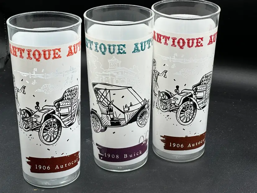 Antique Autos Drinking Glasses by Anchor Hocking Set of 3