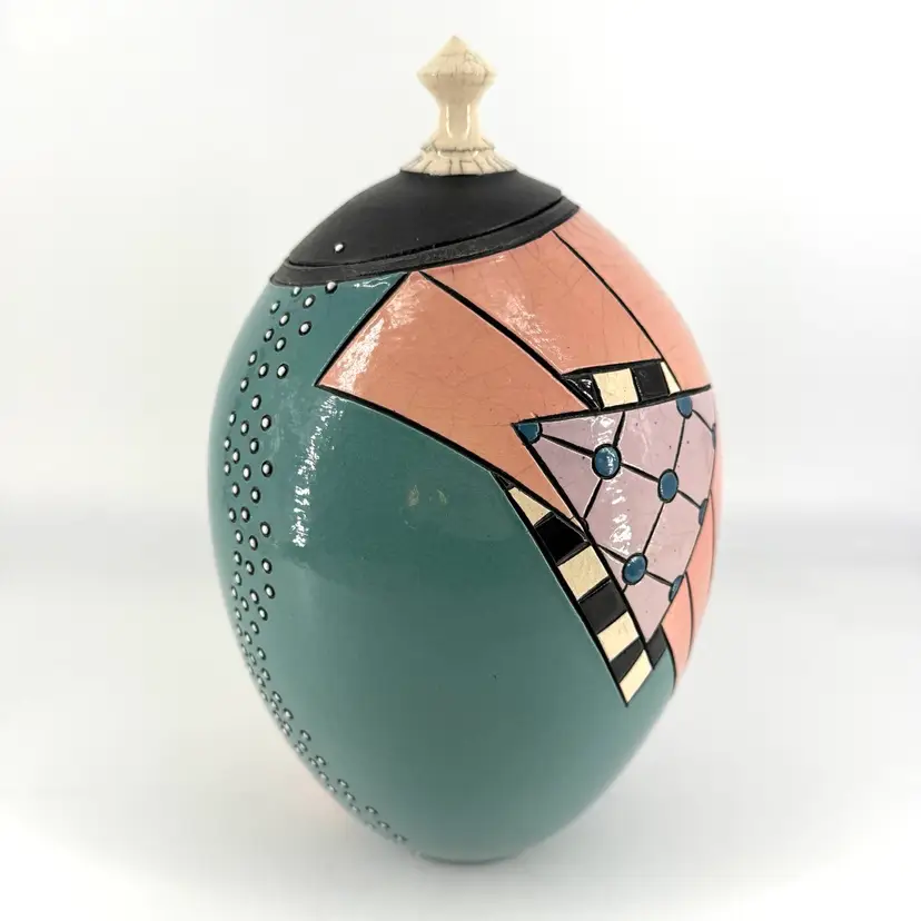 1980s Andy Smith Raku Pottery Lidded Vessel