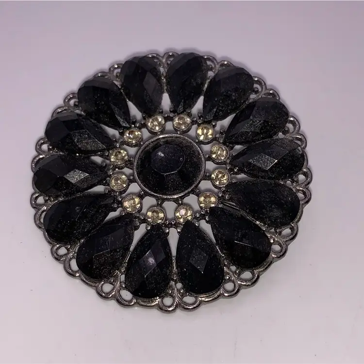 Premier Designs Black & Rhinestone Brooch