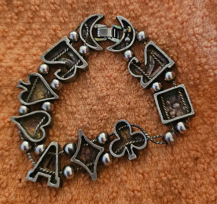 Vintage Enamel Slide Charm Bracelet • Blackjack • Dice • Deck Of Cards