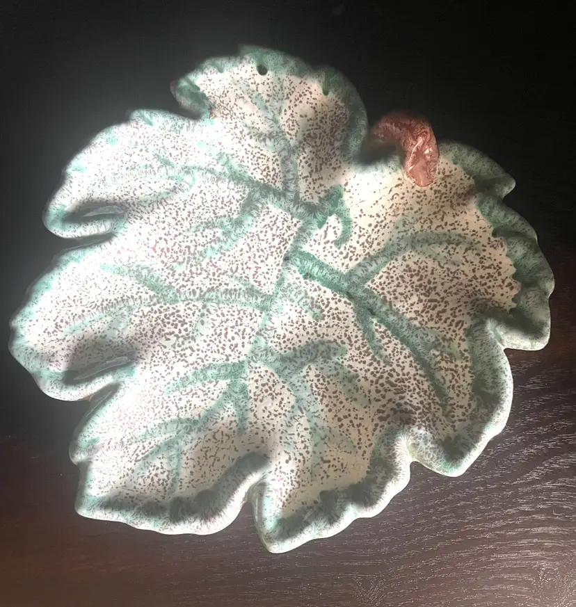 Pottery Dish Made In Italy Nut Dish Trinket Dish Candy Dish Leaf Design.