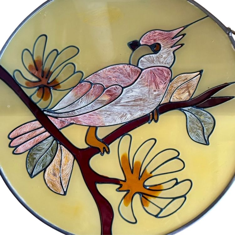 Sun Catcher Glass Bird Yellow Hand Painted Large 10”