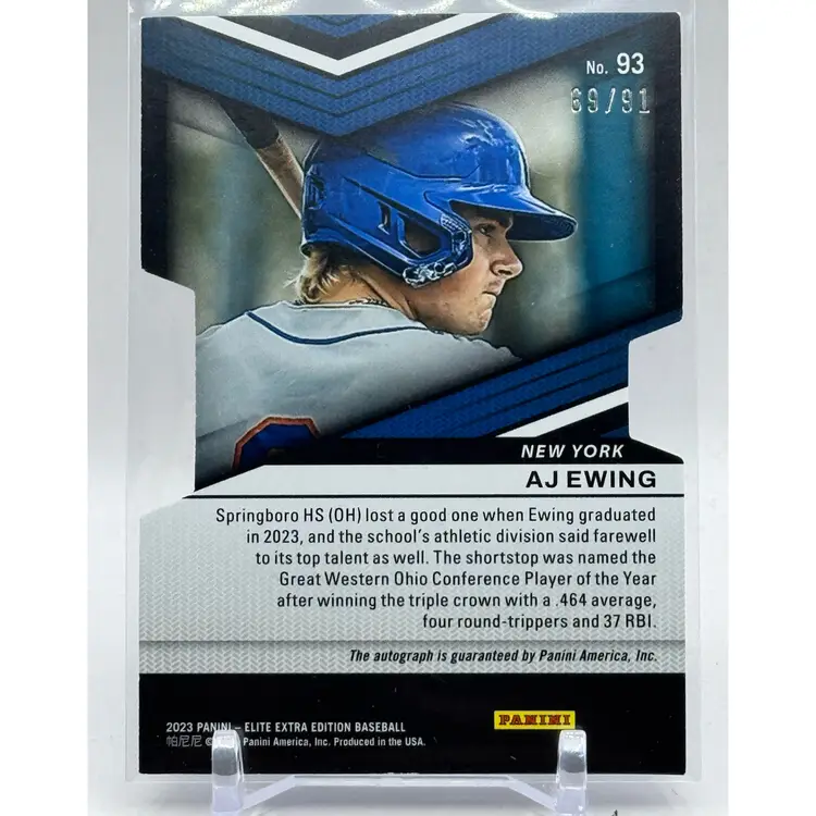 2023 Elite Extra Edition Signatures Aspirations Die-Cut #93 AJ Ewing Auto /91 - New York Mets