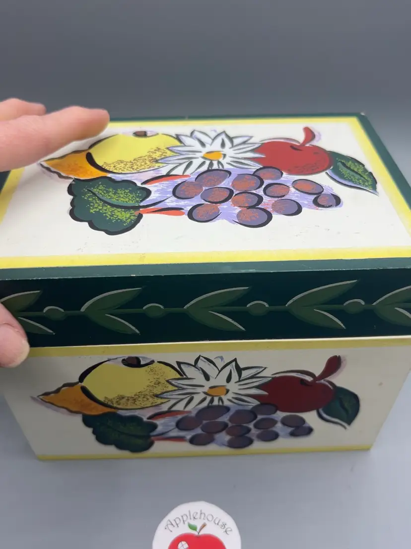 2372 Wood Hand Painted Recipe Box Including Cards 5x6