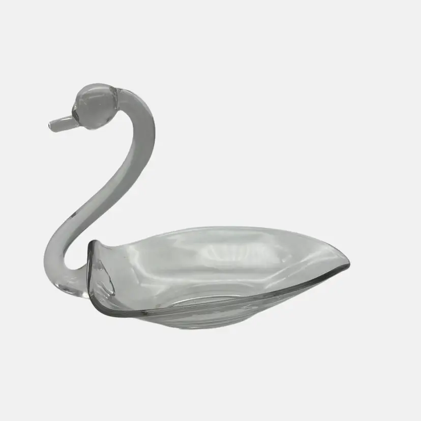 Vintage Clear Glass Swan Trinket Dish / Bowl 8.5" x 6.25"