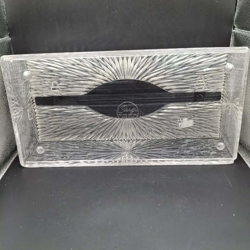 Vintage Celebrity Inc. Crystal Clear Acrylic Tissue Box Cover Holder Made In USA