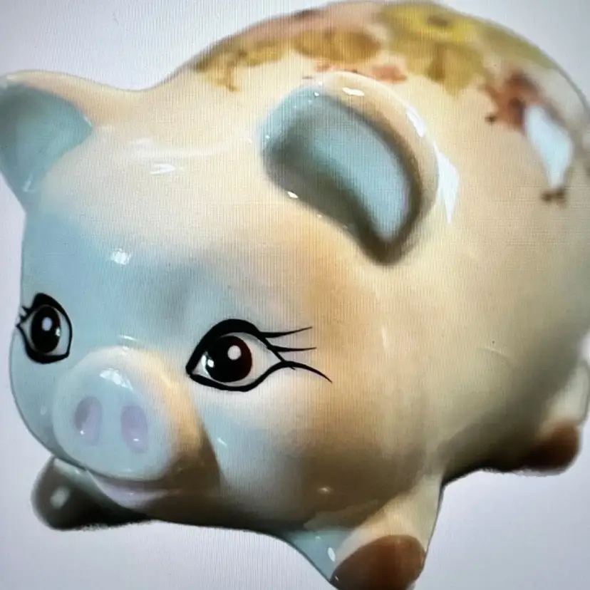 Vintage Cottontail Pig Cotton Roll Dispenser With Pink Yellow Flowers By Hammerly  Ceramics Santa Ana, California, Made In USA