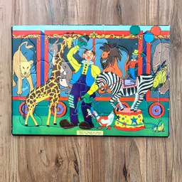 Built Rite Sta-N-Place Puzzle Circus with Clown Giraffe Zebra Lion Tiger Vtg