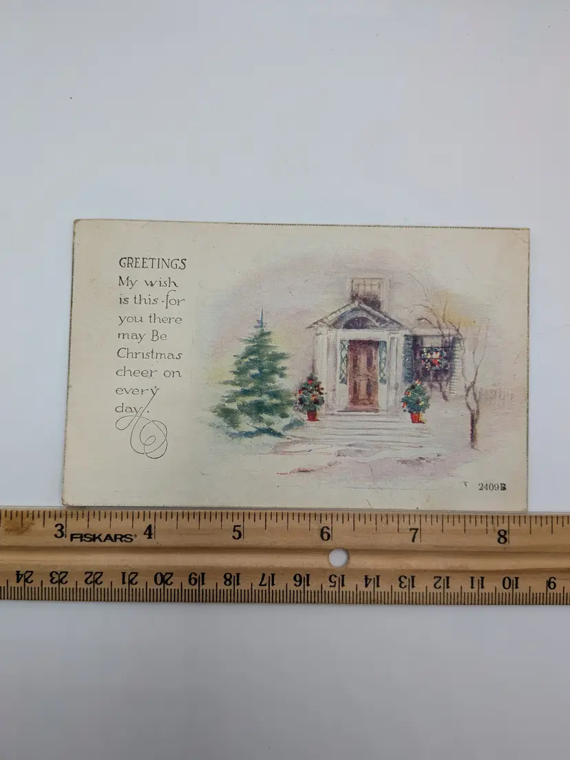 E124. Antique Postcard Christmas Postmarked 1920 Green 1¢ Stamp