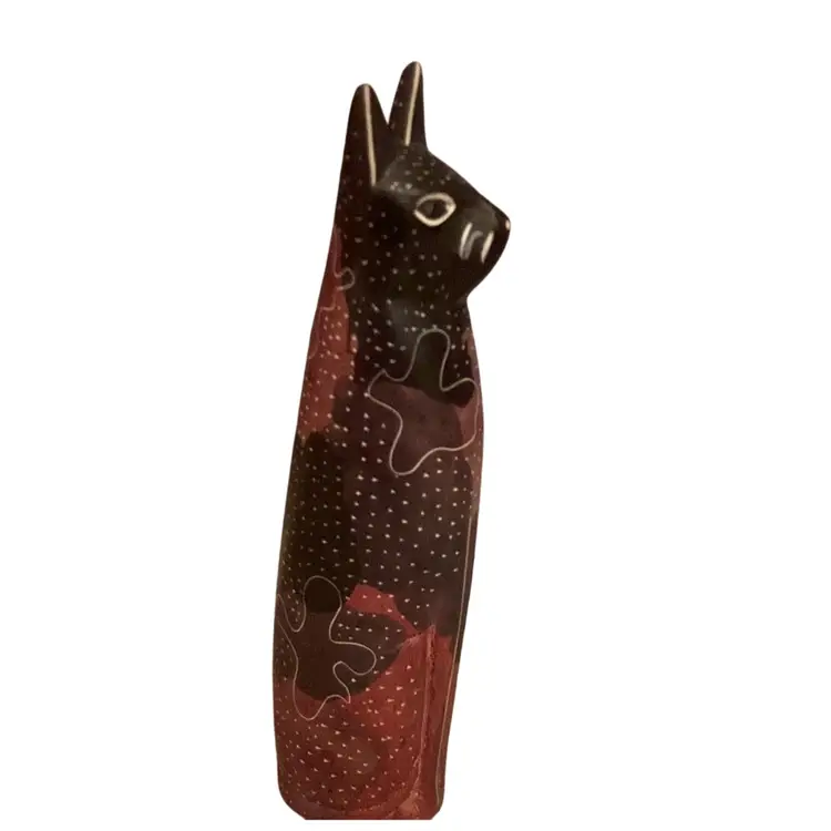 Painted Stone Cat Figurine