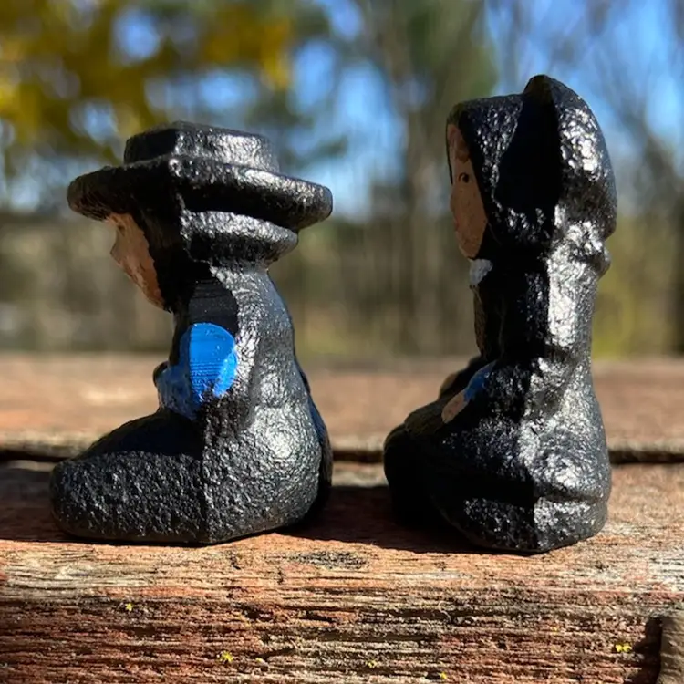 Amish Boy & Girl (or Man & Woman), Miniature, Cast Iron, Hand-Painted Figurines. Female 1.25”h.